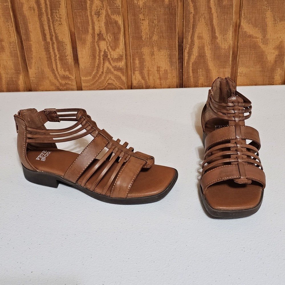 Frye & Co. Sandals Size 5 M Tan Cognac Zip Gladiator Rope Shoes Teaghan Strappy